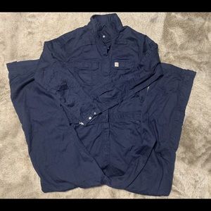 CARHARTT FR FLAME RESISTANT WORKWEAR BLUE COVERALLS JUMPSUIT SZ L NFPA 2112.